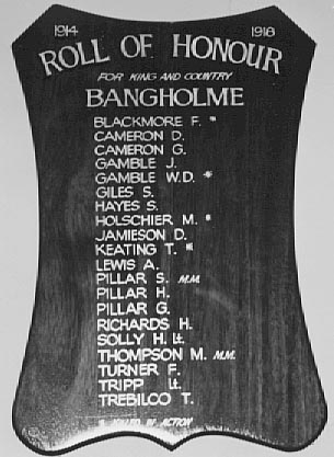 Bangholme Honour Roll (First World War)