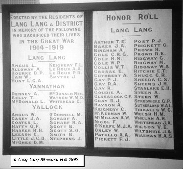 Lang Lang Honour Roll (First World War)
