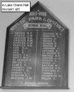 Mystic Park Honour Roll (First World War)