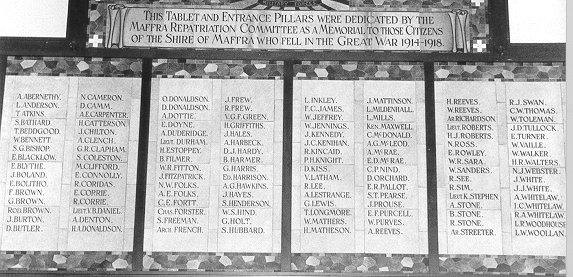 Maffra Memorial Hall Honour Roll (First World War)