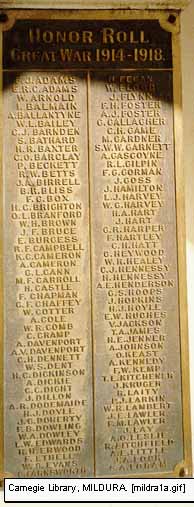Carnegie Library Honour Roll (Mildura) (First World War) (Part A)