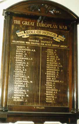 Kaneira area Honour Roll (First World War)
