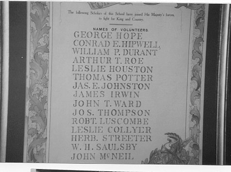 Redbank Hall Honour Roll (First World War)