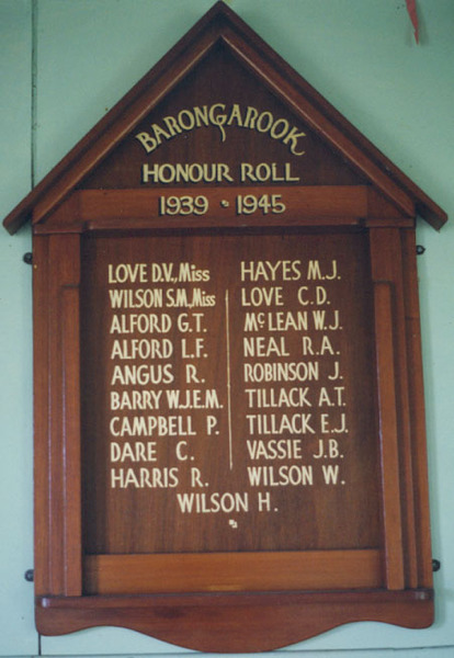 Barongarook Hall Honour Roll (Second World War)