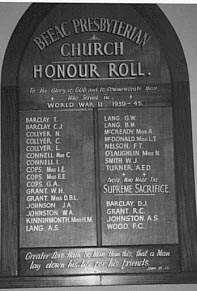 Beeac Presbyterian Church Honour Roll (Second World War)