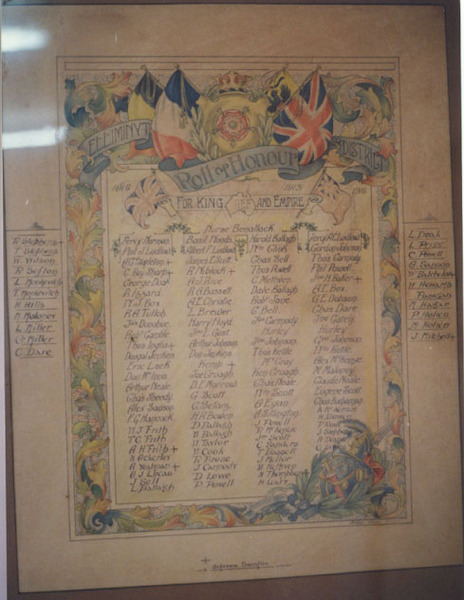 Elliminyt Hall Honour Roll (First World War)