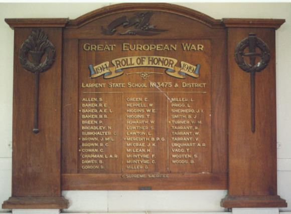 Larpent State School Honour Roll (First World War)