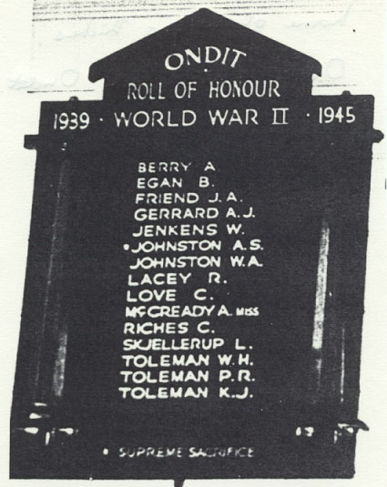Ondit Honour Roll (Second World War)