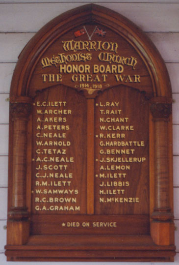 Warrion Methodist Church Honour Roll (First World War)