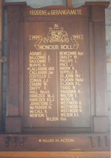 Yeodene-Gerangamete Honour Roll (Second World War)