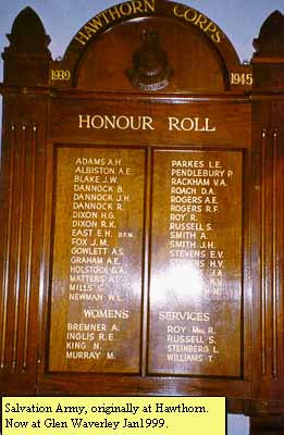 Hawthorn Salvation Army Honour Roll (Second World War)