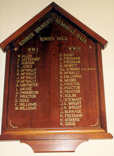 Kooreh Memorial Hall Honour Roll