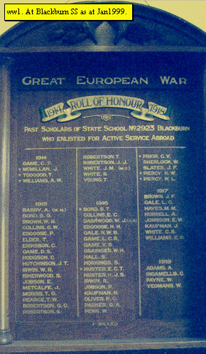 Blackburn State School Honour Roll (First World War)