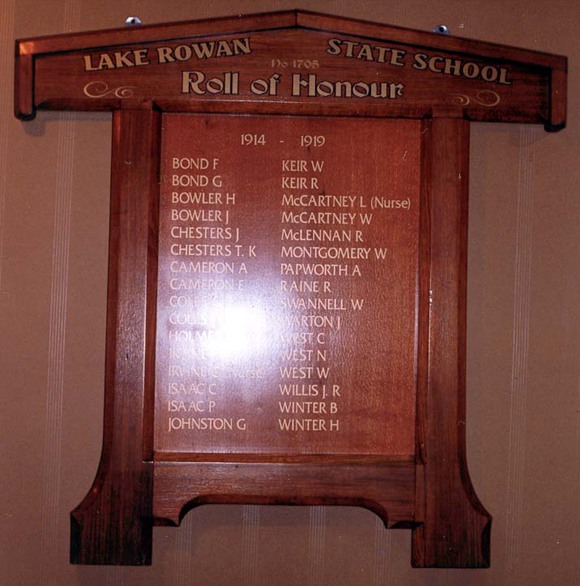 Lake Rowan State School Honour Roll (First World War)