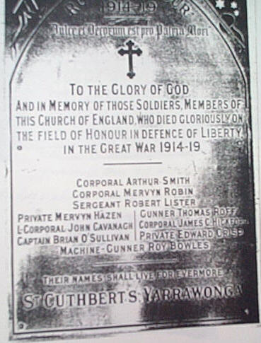 Yarrawonga Anglican Church Honour Roll (First World War)