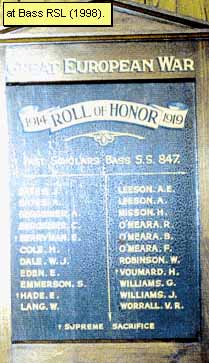 Bass State School Honour Roll (First World War)
