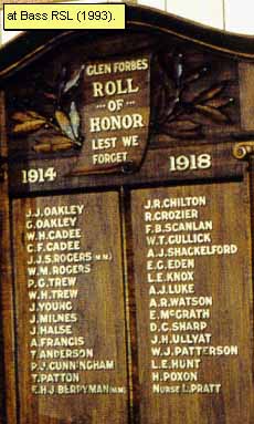 Glen Forbes Honour Roll (First World War)