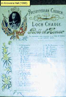 Loch Presbyterian Church Honour Roll (First World War)