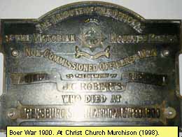 Murchison Christ Church Honour Roll (Boer War)