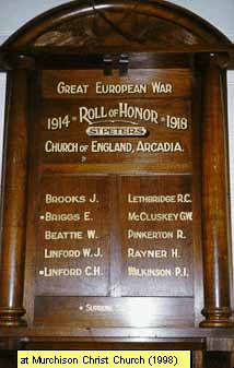 Arcadia St Peters Church of England Honour Roll (First World War)