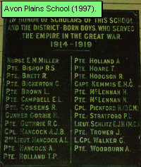 Avon Plains State School Honour Roll (First World War)