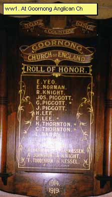 Goornong Church of England Honour Roll (First World War)