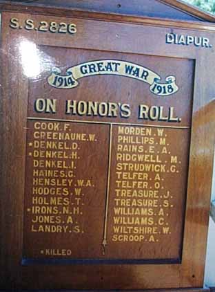 Diapur State School Honour Roll (First World War) (Part A)