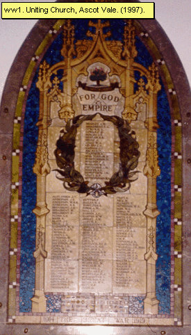 Ascot Vale Honour Roll (First World War)