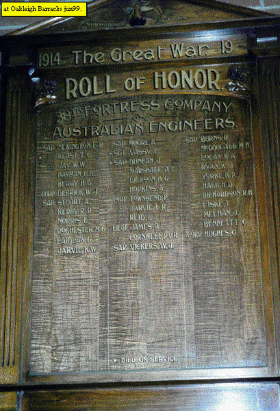 Oakleigh Barracks Honour Roll (First World War) (Part B)