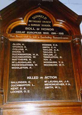Dunkeld Methodist Church Honour Roll (First World War)
