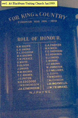 Blackburn Uniting Church Honour Roll (First World War)