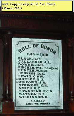 Brunswick North Suburban Lodge 112 Honour Roll (First World War)
