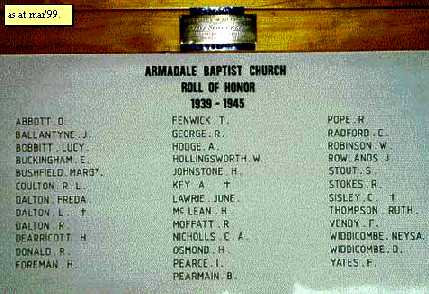 Armadale Baptist Church Honour Roll (Second World War)