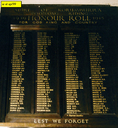 Poowong Hall Honour Roll (Second World War)