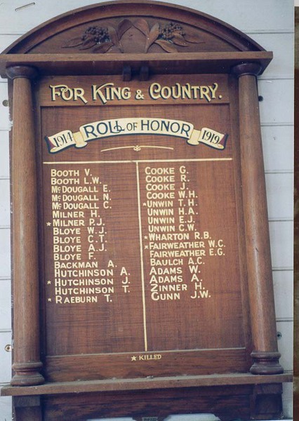 Crossover State School Honour Roll (First World War)