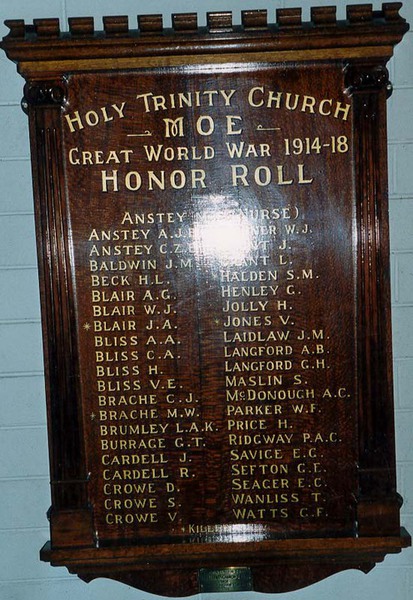 Moe Holy Trinity Anglican Church Honour Roll (First World War)