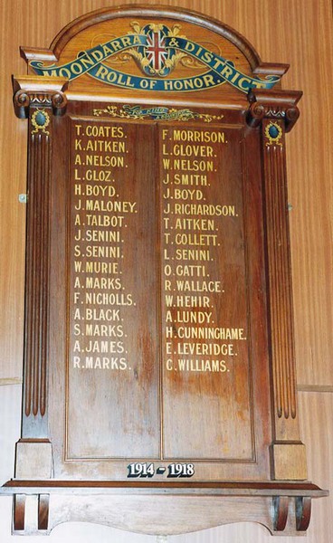 Moondarra Honour Roll (First World War)