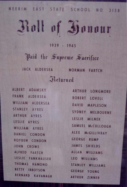 Neerim East State School Honour Roll (Second World War)