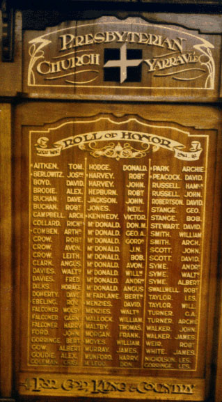 Yarraville Presbyterian Church Honour Roll (First World War)
