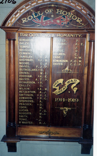Footscray Methodist Church Honour Roll (First World War)