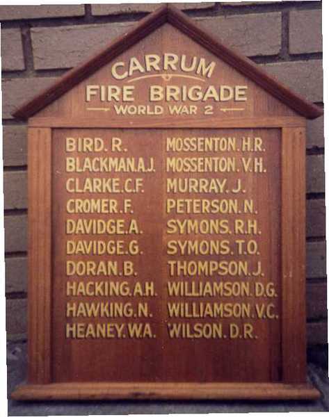 Carrum Fire Brigade Honour Roll (Second World War)