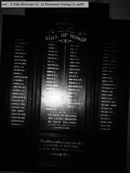 St Kilda Methodist Church Honour Roll (First World War)