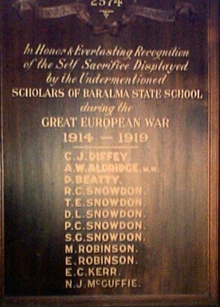 Baralma State School Honour Roll (First World War)