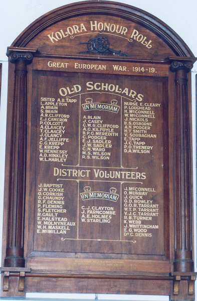 Kolora State School Honour Roll (First World War)