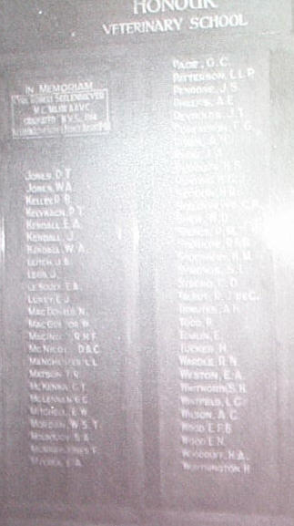 University of Melbourne Veterinary School Honour Roll (First World War)