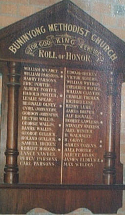 Buninyong Methodist Church Honour Roll (First World War)