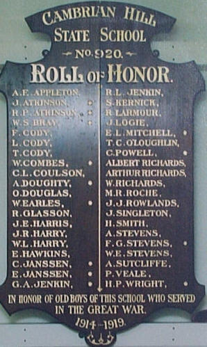 Cambrian Hill State School Honour Roll (First World War)