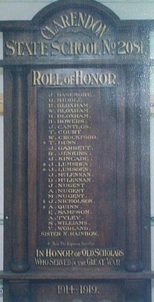 Clarendon State School Honour Roll (First World War)