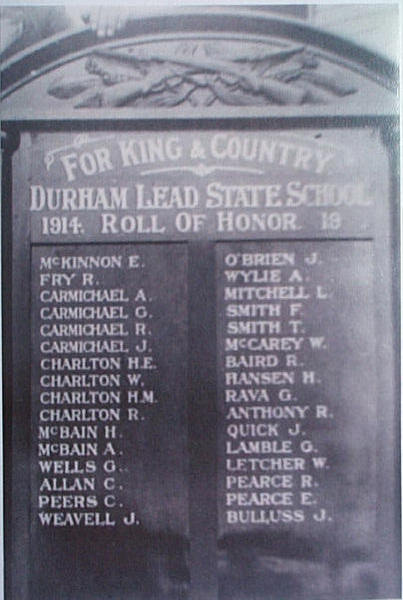 Durham Lead State School Honour Roll (First World War)
