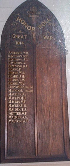 St John's Church Honour Roll (Mt Egerton) (First World War)